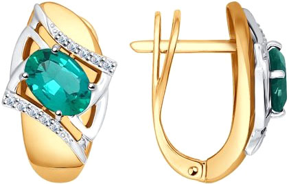 Золотые серьги SOKOLOV 6027006 с гидротермальными изумрудами, бриллиантами