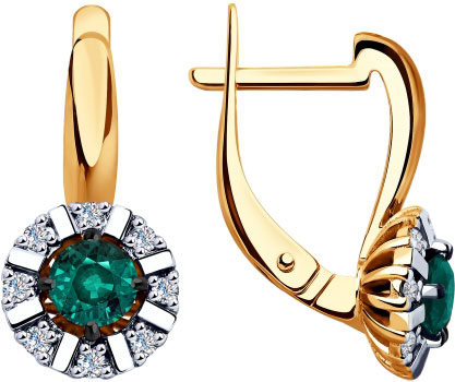 Золотые серьги круглые SOKOLOV 6027024 с гидротермальными изумрудами, бриллиантами