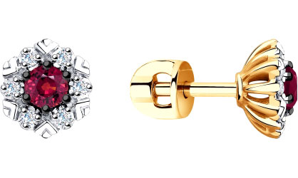 Золотые серьги-пусеты (гвоздики) SOKOLOV 6028020 с корундами, бриллиантами