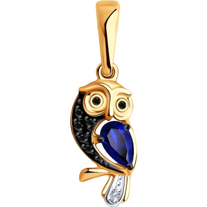 Золотая подвеска ''Сова'' SOKOLOV 6032082 с сапфиром, бриллиантами