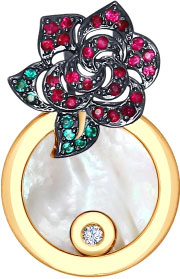 Золотой кулон SOKOLOV 6038005_s c бриллиантом, изумрудом, перламутром, корундами