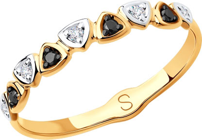 Золотое кольцо SOKOLOV 7010050 с черными бриллиантами, бриллиантами