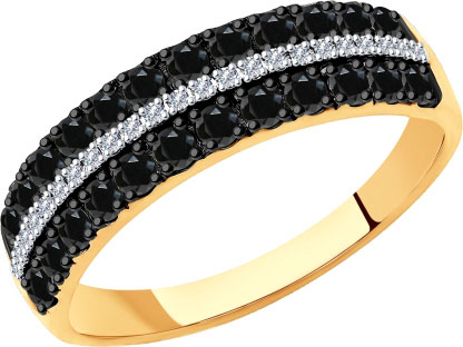 Золотое кольцо SOKOLOV 7010058 с черными бриллиантами, бриллиантами