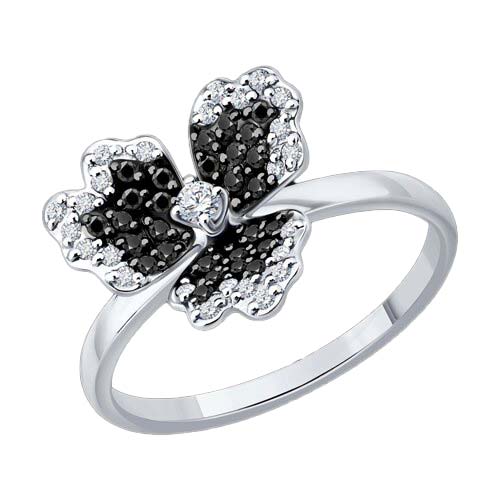 Кольцо из белого золота ''Цветок'' Sokolov 7010152-3_s с черными бриллиантами, бриллиантами