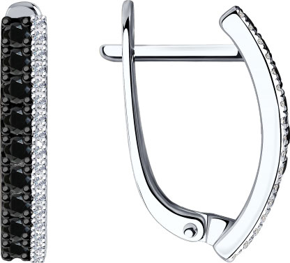 Серьги из белого золота SOKOLOV 7020060 с черными бриллиантами, бриллиантами