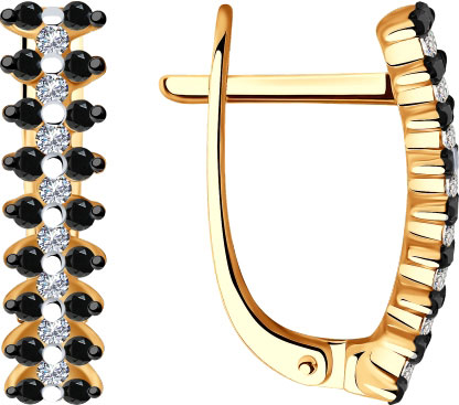 Золотые серьги SOKOLOV 7020068 с черными бриллиантами, бриллиантами