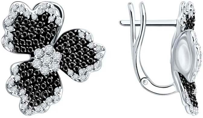 Серьги из белого золота ''Цветок'' Sokolov 7020178-3_s с черными бриллиантами, бриллиантами