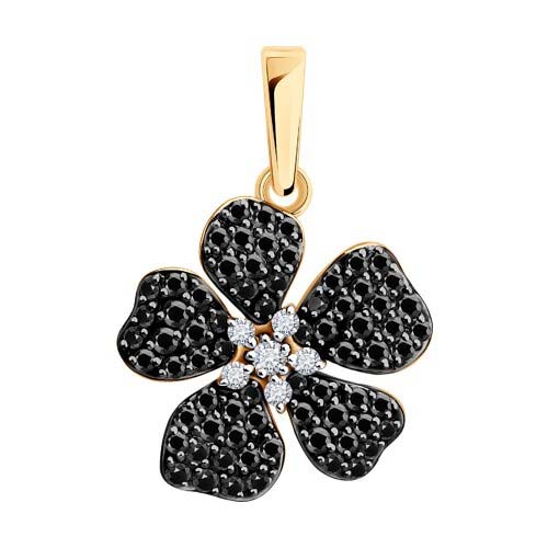 Золотая подвеска ''Цветок'' Sokolov 7030023_s с черными бриллиантами, бриллиантами