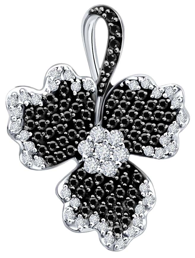 Подвеска из белого золота ''Цветок'' Sokolov 7030024-3_s с черными бриллиантами, бриллиантами