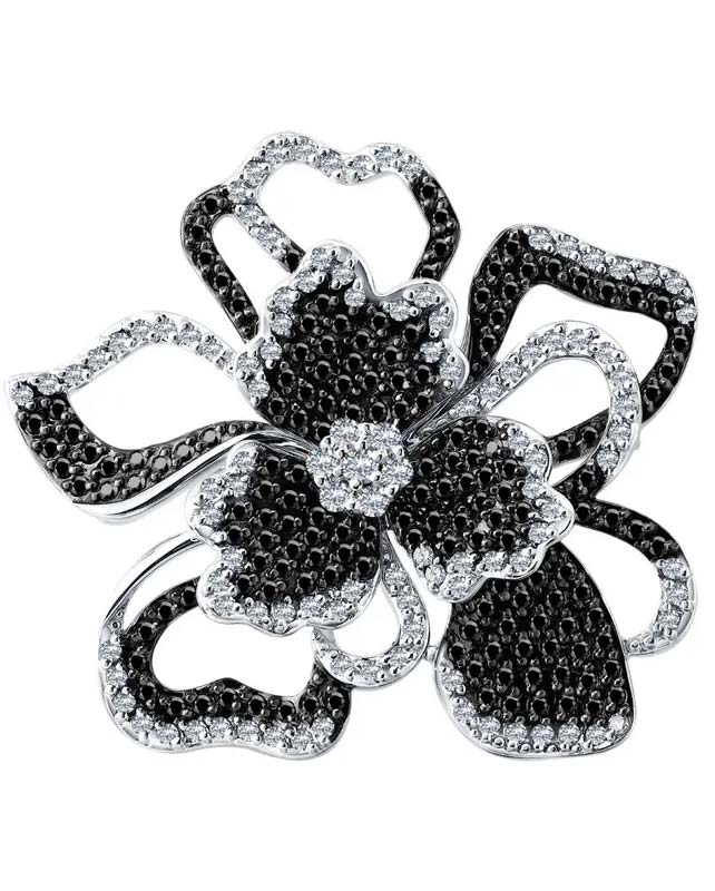 Брошь из белого золота ''Цветок'' Sokolov 7010152-3_s с черными бриллиантами, бриллиантами
