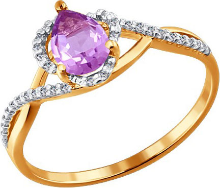 Золотое кольцо SOKOLOV 713818 с аметистом, фианитами