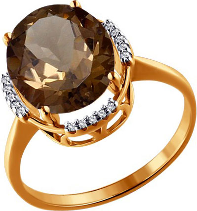 Золотой перстень SOKOLOV 713906 с раухтопазом, фианитами