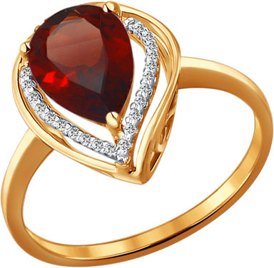 Золотое кольцо SOKOLOV 713929 с гранатом, фианитами