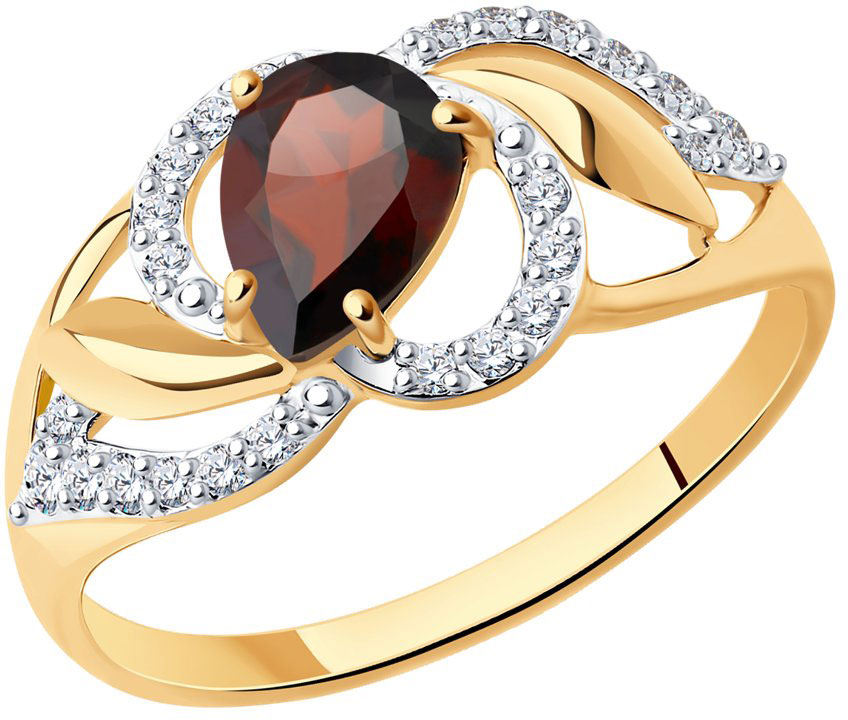 Золотое кольцо SOKOLOV 714459 с гранатом, фианитами