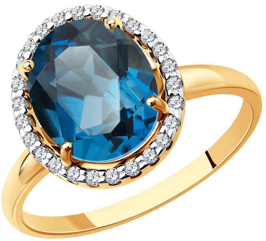 Золотое кольцо SOKOLOV 714968 с Лондон топазом, фианитами