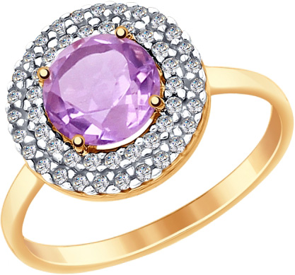 Золотое кольцо SOKOLOV 714975 с аметистом, фианитами