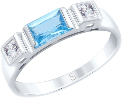 Кольцо из белого золота SOKOLOV 715094 с топазом, фианитами Swarovski