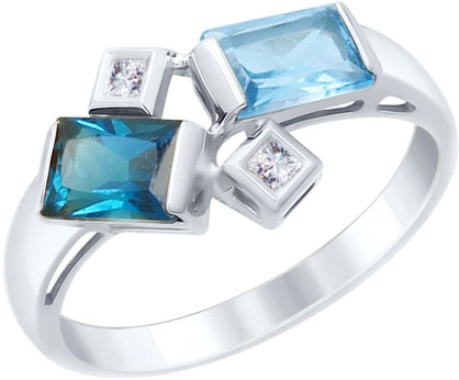 Кольцо из белого золота SOKOLOV 715098 с топазом, Лондон топазом, фианитами Swarovski