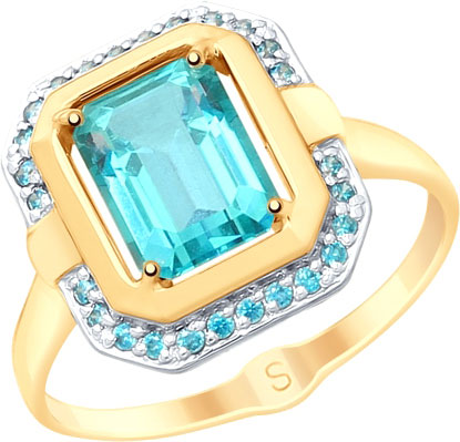 Золотое кольцо SOKOLOV 715352 с топазом Swarovski, фианитами Swarovski