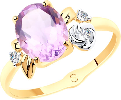 Золотое кольцо SOKOLOV 715558 с аметистом, фианитами
