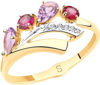 Золотое кольцо SOKOLOV 715568 с родолитами, аметистами, фианитами