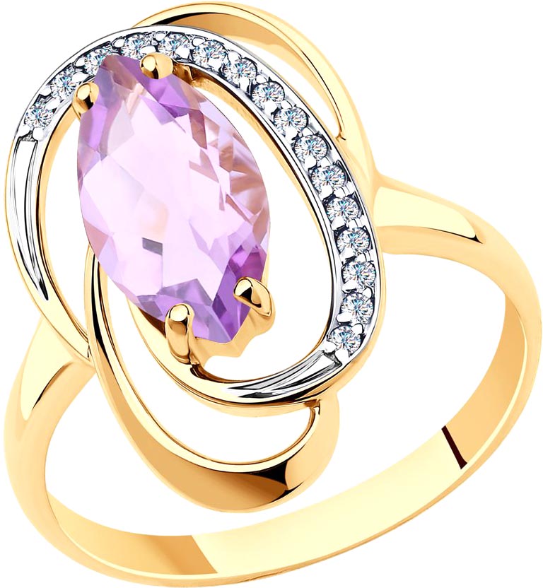 Золотое кольцо SOKOLOV 715976_s c аметистом, фианитом