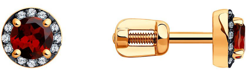 Золотые серьги пусеты SOKOLOV 72-00010 с бриллиантами и гранатами