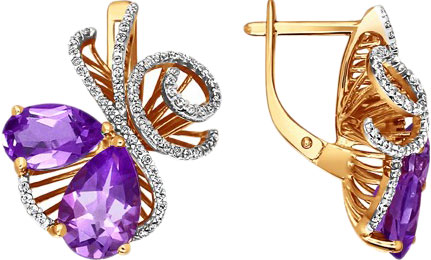 Золотые серьги SOKOLOV 722684 с аметистами, фианитами