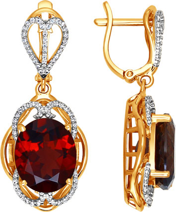 Золотые серьги SOKOLOV 723413 с гранатами, фианитами