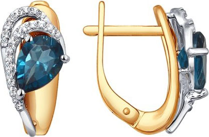 Золотые серьги SOKOLOV 724159 с Лондон топазами, фианитами