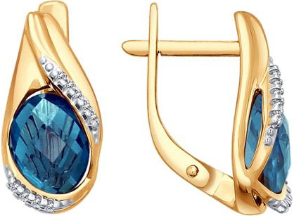 Золотые серьги SOKOLOV 724165 с топазами London Blue, фианитами