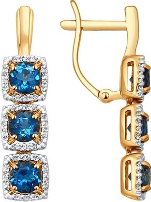 Золотые длинные серьги SOKOLOV 724177 с Лондон топазами, фианитами