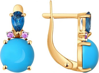 Золотые серьги SOKOLOV 724270 с бирюзой, аметистами, топазами