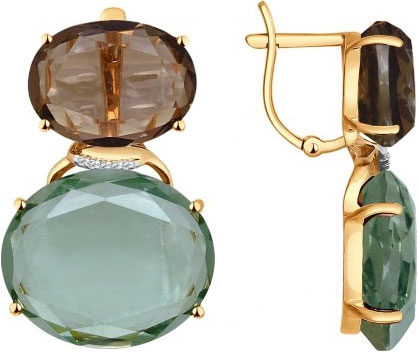 Золотые серьги SOKOLOV 724301 с кварцем, раухтопазами, фианитами