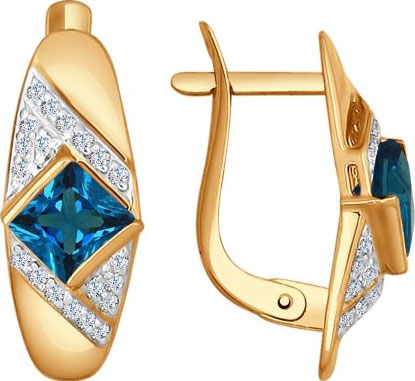 Золотые серьги SOKOLOV 724843 с Лондон топазами, фианитами