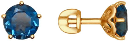 Золотые серьги-пусеты (гвоздики) SOKOLOV 725029 с Лондон топазами