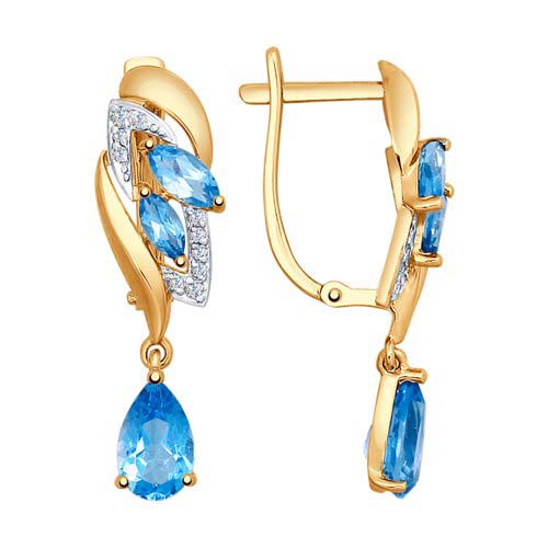 Золотые серьги SOKOLOV 725064_s c топазом, фианитом