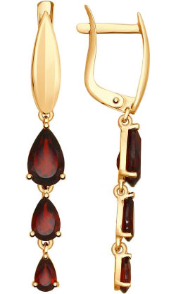 Золотые серьги с подвесками SOKOLOV 725196 с гранатами