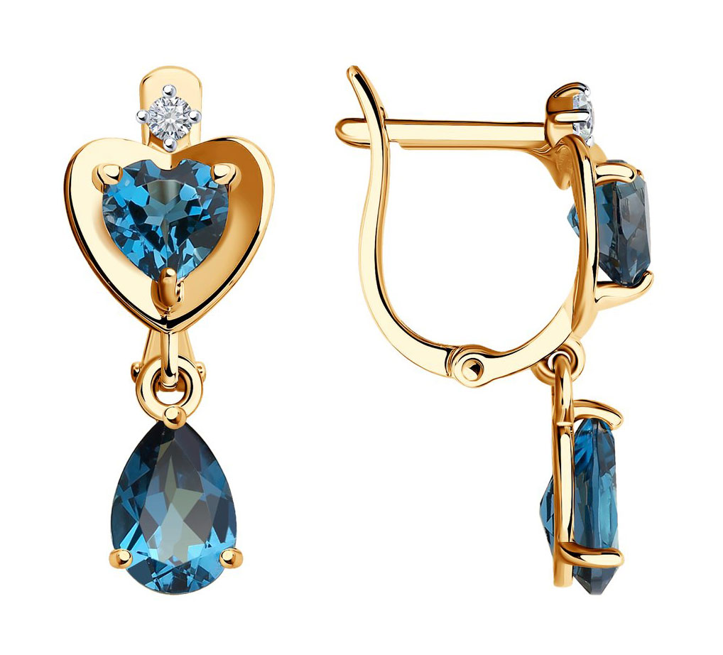 Золотые серьги с подвесками SOKOLOV 725317 с Лондон топазами, фианитами