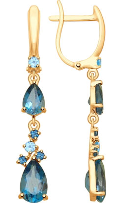 Золотые длинные серьги с подвесками SOKOLOV 725339 с топазами, Лондон топазами