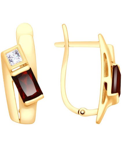 Золотые серьги SOKOLOV 725372 с гранатами, фианитами Swarovski
