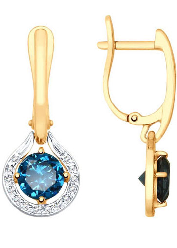 Золотые серьги с подвесками SOKOLOV 725460 с топазами, фианитами