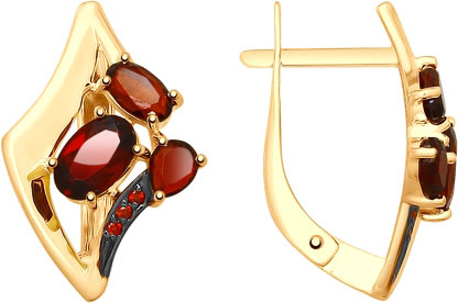 Золотые серьги SOKOLOV 725487 с гранатами, фианитами
