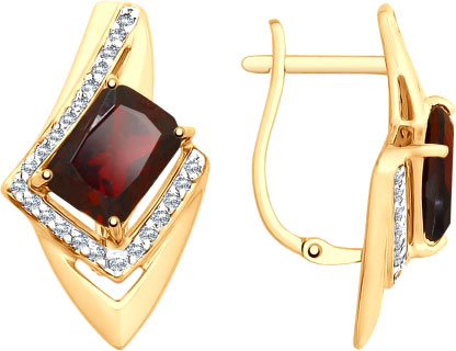 Золотые серьги SOKOLOV 725749 с гранатами, фианитами