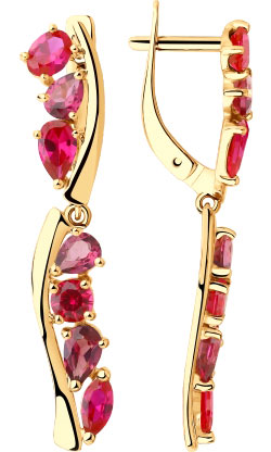 Золотые серьги с подвесками SOKOLOV 725821 с родолитами, корундами