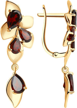 Золотые серьги с подвесками SOKOLOV 725978 с гранатами