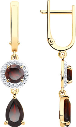 Золотые серьги с подвесками SOKOLOV 726058 с гранатами, фианитами