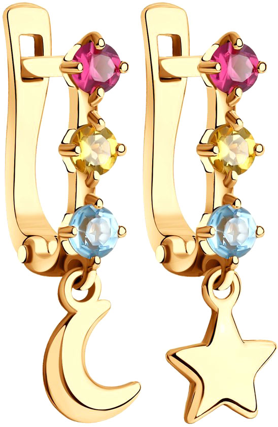 Золотые серьги с подвесками SOKOLOV 726850 с топазами, родолитами, цитринами