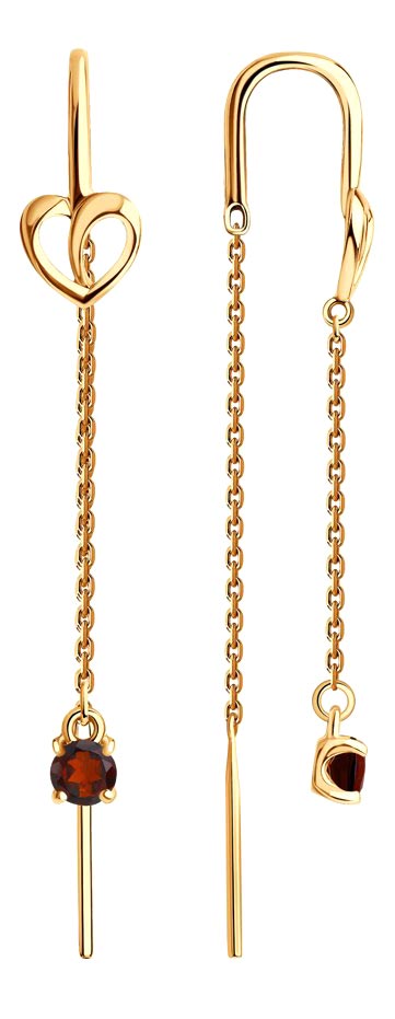 Золотые серьги продевки SOKOLOV 727707 с гранатами