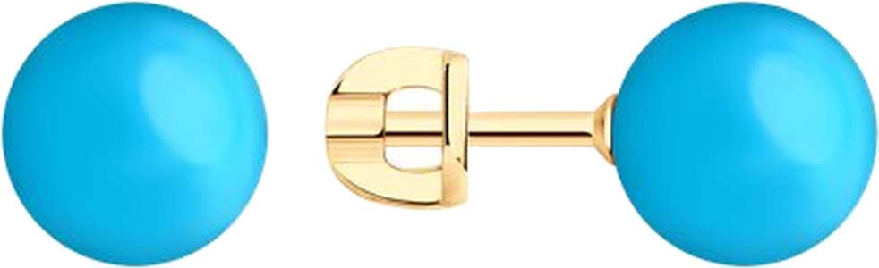 Золотые серьги пусеты-гвоздики SOKOLOV 728783 с бирюзой